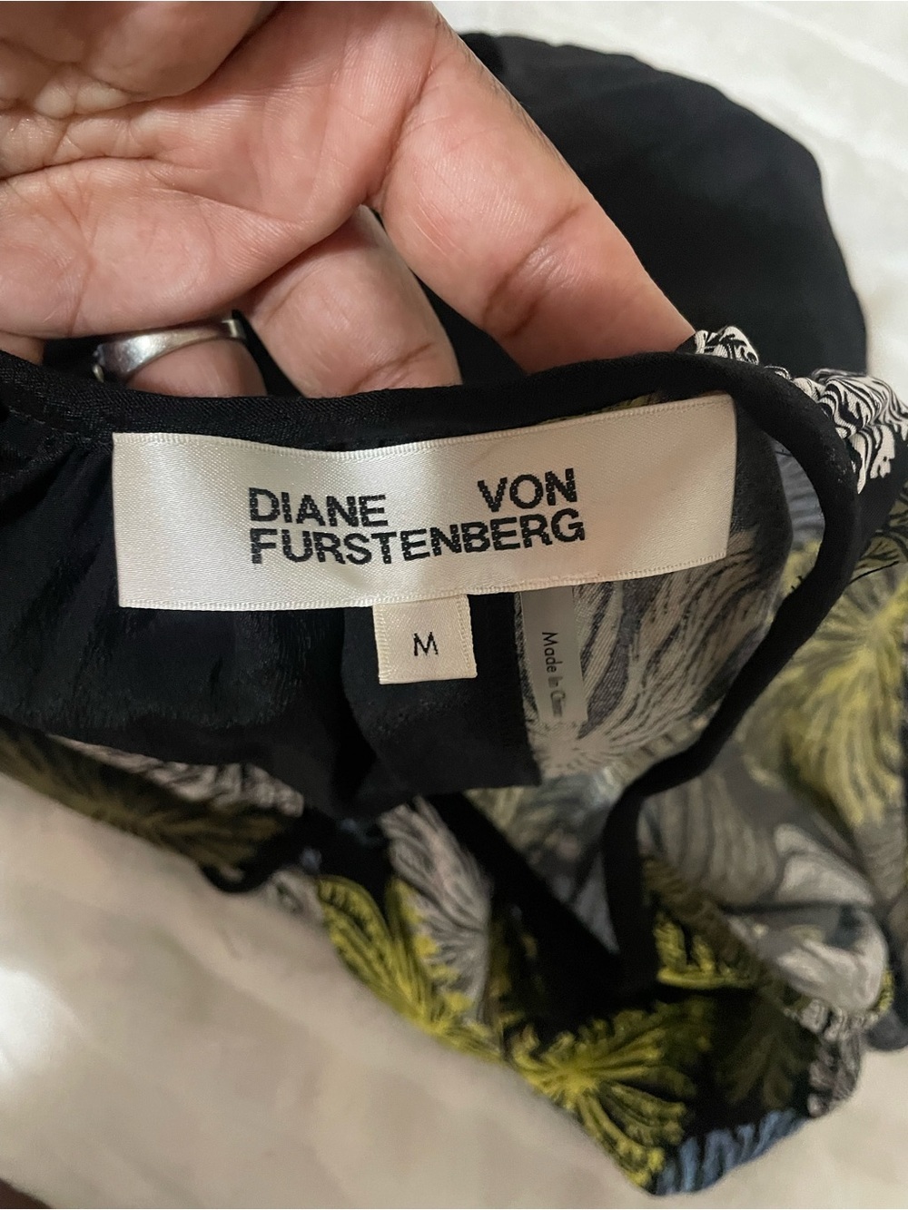 Diane Von Furstenberg Black Maxi with Blue and Gold Leaf Panel - Picture 3 of 12